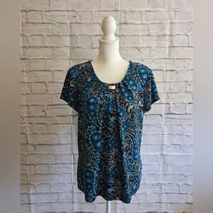 Notations Black and Blue Paisley Blouse
